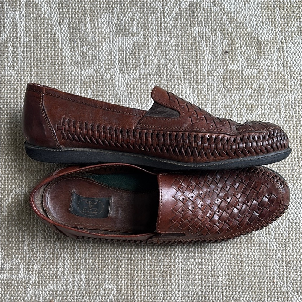 Casual Island Brown Leather Woven Loafers